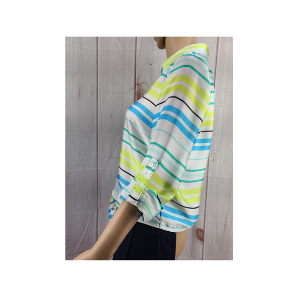 Vince Camuto Button Down Blouse Striped Tie Front Long/3/4 Sleeve Sz PS - Picture 7 of 8